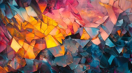 Jagged pieces of color and form aligning to create an intricate yet unified pattern