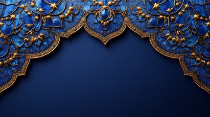 Ornate Blue And Gold Arch Design With Floral Motifs