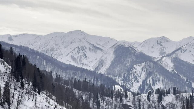 A mountain range covered in snow