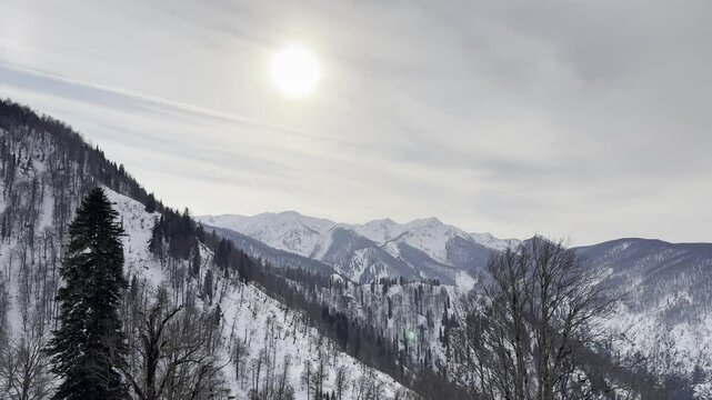 A mountain range covered in snow