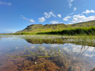 Tranquil reflection on a clear lake in nature