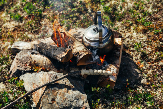 Campfire Cooking with Kettle and Stick Bread