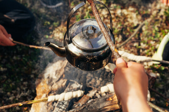 Campfire Cooking with Kettle and Stick Bread