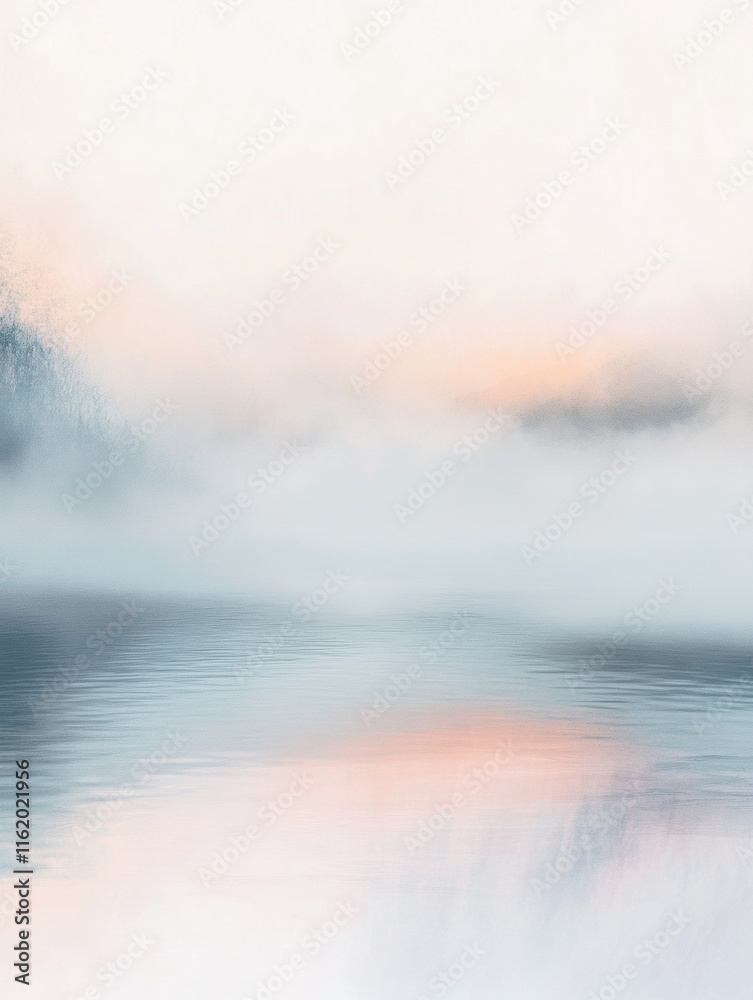Aufkleber Blurry reflection in a mirror conveying deep human emotions and tranquility in a serene setting during dawn. Generative AI
