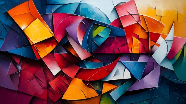 Fragments of vibrant hues and sharp edges merging into a smooth harmonious design