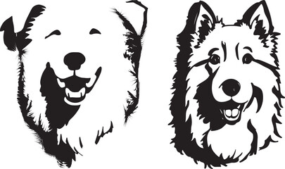 Dog head silhouette portrait on a white background