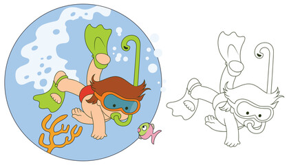 Boy goes diving and finds fish. Funny people.