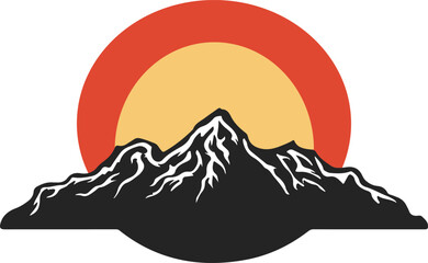 Silhouette of a mountain range with a setting sun backdrop design