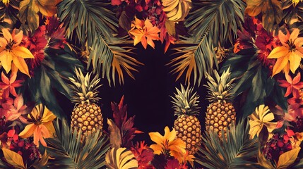 Fototapeta premium Tropical Floral Design with Pineapples