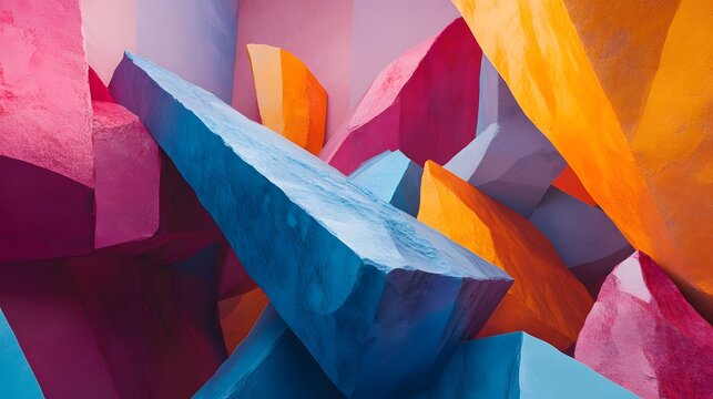 Fragments of contrasting colors and shapes merging into a visually balanced image