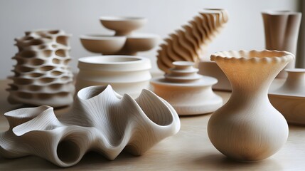 Soft curves blending with structured, geometric patterns forming a cohesive, abstract design