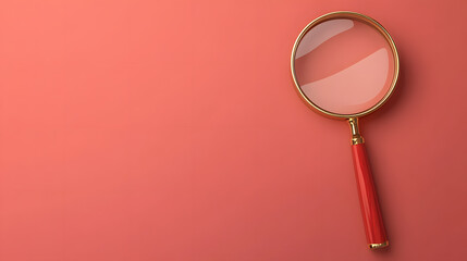 magnifying glass with red handle rests on coral background, emphasizing clarity and focus. This captures essence of examination and detail