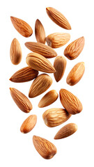 flying almonds isolated on transparent white background, clipping path