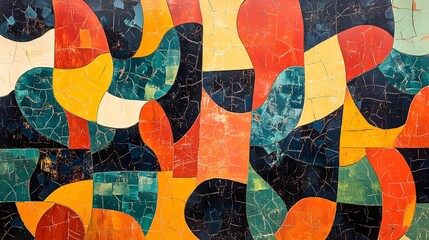 Fragmented sections of color and design combining to form a cohesive harmonious pattern