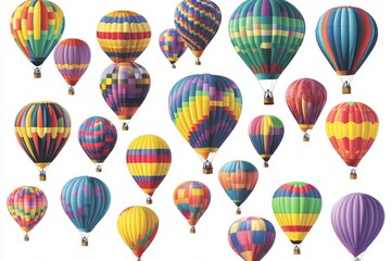 Naklejka premium Colorful hot air balloons collection on white background.