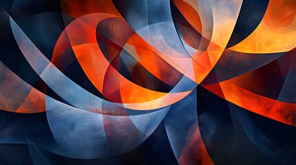 Wavy lines and geometric shapes overlapping to create an engaging and dynamic abstract composition