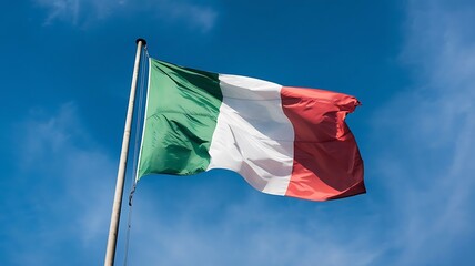 Italian Flag Waving Against a Clear Blue Sky on a Sunny Day