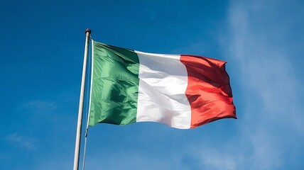 Italian Flag Waving Against a Clear Blue Sky on a Sunny Day
