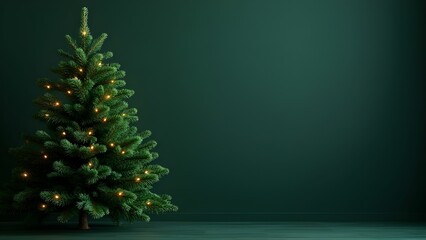 Beautiful green fir tree trendy dark toned background for seasonal quotes. Copy space.