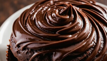 Macro view of shiny chocolate frosting