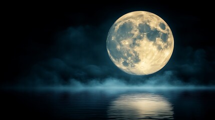 Full Moon Over Calm Water Night Sky Scene
