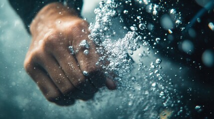 Fototapeta premium A hand is splashing water in the air