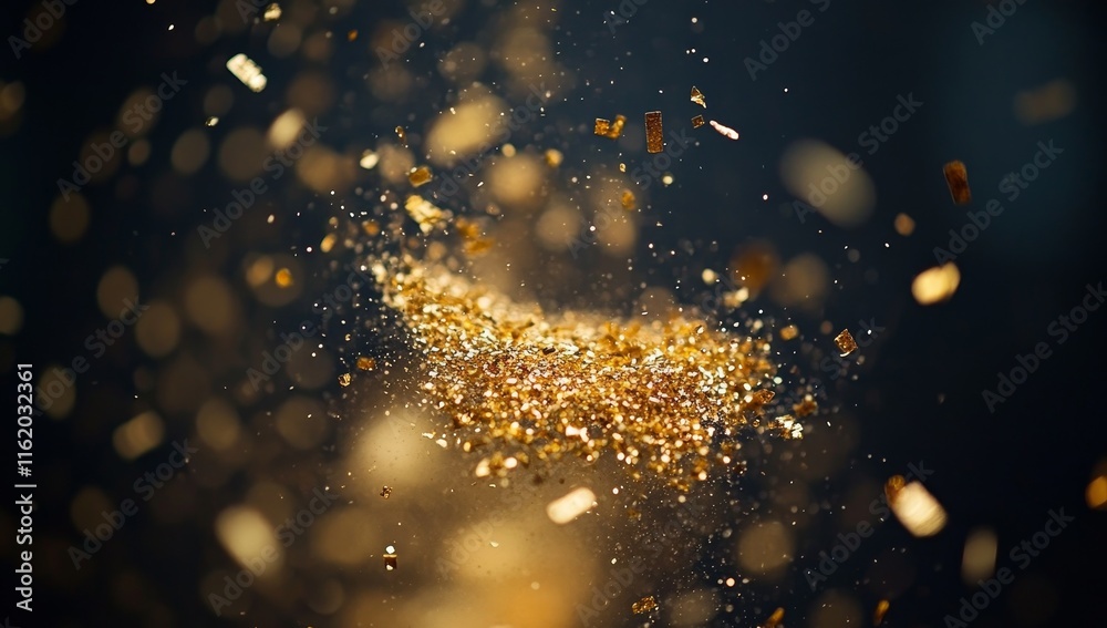 Poster Golden particles floating in dark background.