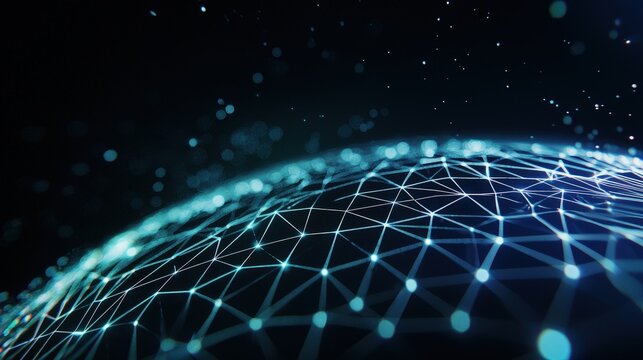 A glowing grid overlay on Earth, representing tech connections.