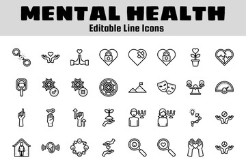 Mental Health outline icon set