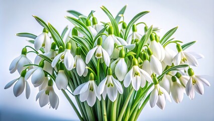 Obraz premium Crisp winter floral still life: snowdrops on pristine white.