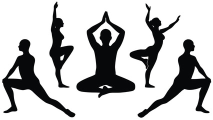 Man yoga vector silhouettes