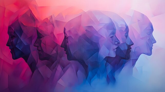 Angular jagged figures layered on a gradient backdrop with soft hues for a visually striking composition