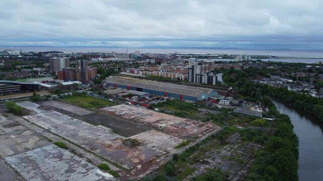 Cardiff City Centre and Buildings at Downtown. The Capital City of Wales and Eleventh Largest City of United Kingdom. Aerial Footage Was Captured During Rainy and Cloudy Day of May 28th, 2024