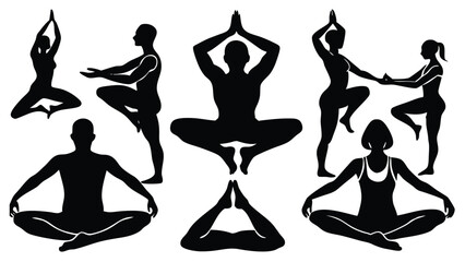 Man yoga vector silhouettes