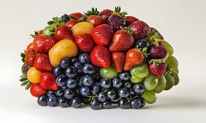 Obraz premium Colorful fruit arrangement of strawberries, grapes, and apricots.