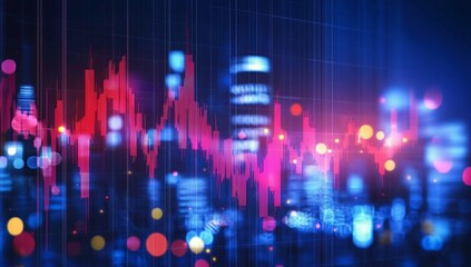 Abstract financial chart with city lights bokeh.