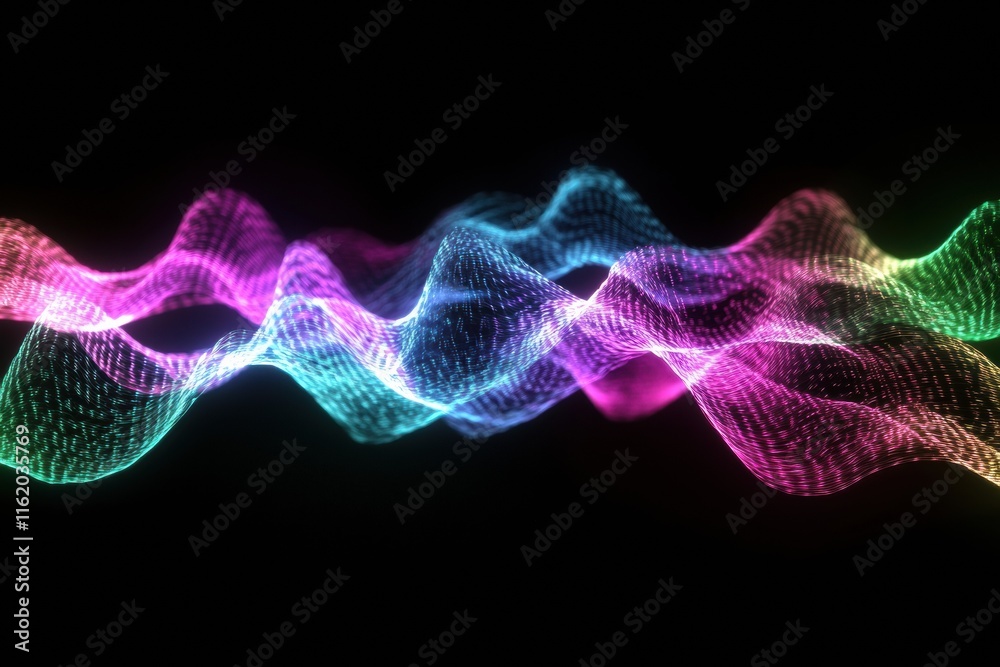 Fototapete vibrant 3d light waves pulsating in neon colors creating mesmerizing visual effects at night. genera