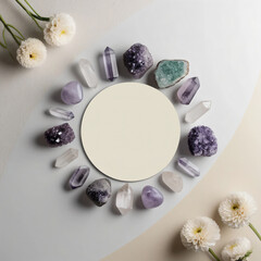 This design features an arrangement of crystal minerals.