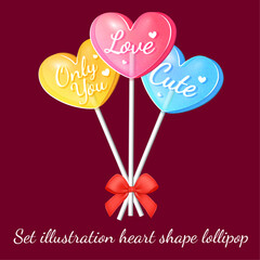 illustration Set Heart shape lollipop colorful