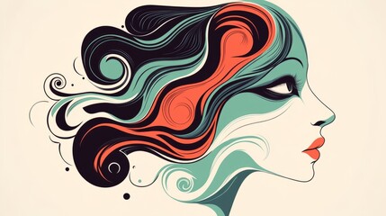 Abstract Woman Profile with Swirling Hair Design