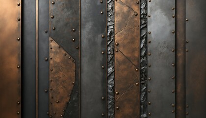 Rustic layered steel and bronze textures with polished details