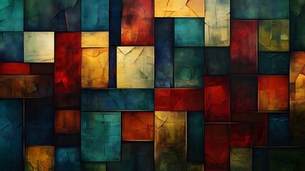 Fototapeta premium Geometric background with layered primary color rectangles forming intricate shapes