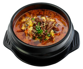 Spicy Korean Yukgaejang Soup in Hot Stone Bowl