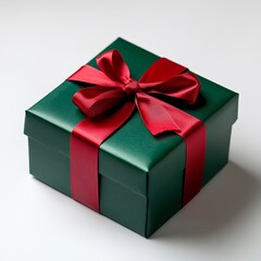 Obraz premium Green gift box with red ribbon bow. (1)