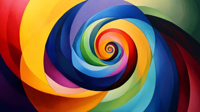 Vibrant primary color spirals layered to create depth