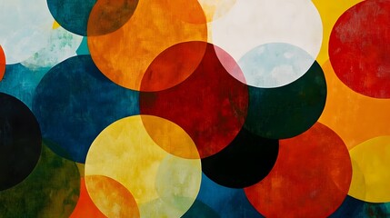 Layered primary color circles arranged in a vibrant abstract composition