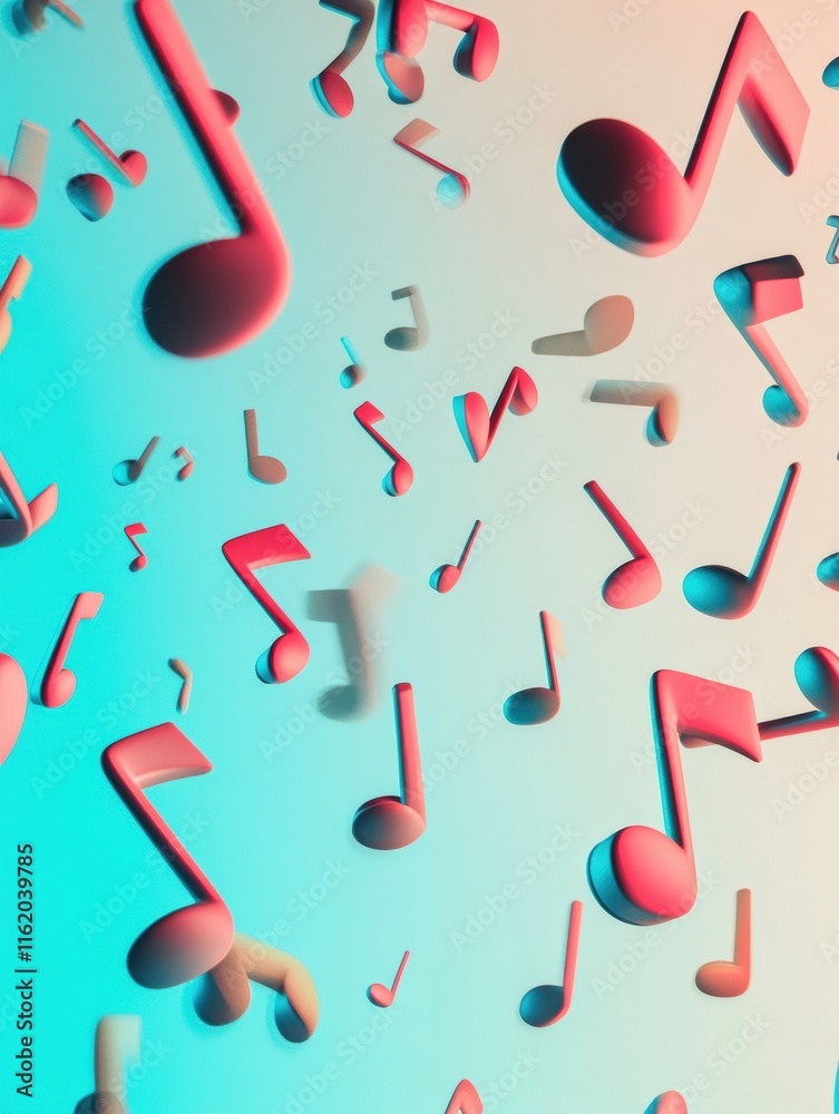 Aufkleber Colorful 3D music notes scattered in an abstract background with a blend of soft colors. Generative AI