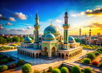 Fototapeta premium Majestic tilt-shift mosque, bathed in ethereal light.