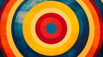 Bold primary color design with concentric shapes layered for a striking effect