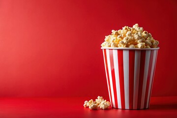 Minimalist popcorn art in a striped bucket.
